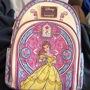 Loungefly Belle Stained Glass Mini Backpack - Pink, Yellow & Cream NWT!!